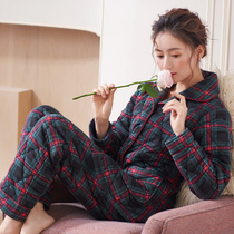 Round people extra thick pajamas women autumn and winter cotton padded cotton padded cotton clothes middle-aged mother winter home clothing set