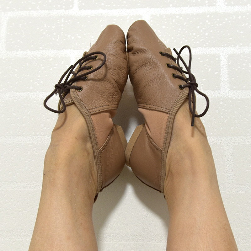 British ballet dance teacher shoes soft leather jazz dance shoes adult female low-top dance shoes thick heel brown camel