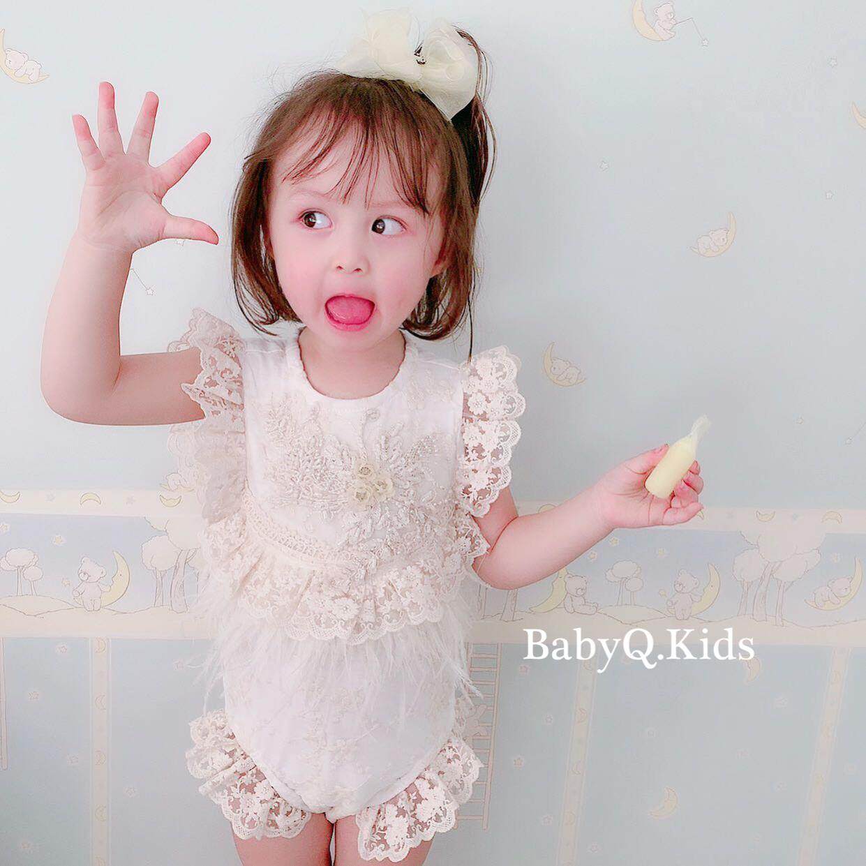 {BabyQ kids} foreigners hand-made custom cotton breathable summer Bling beaded one-piece bag fart