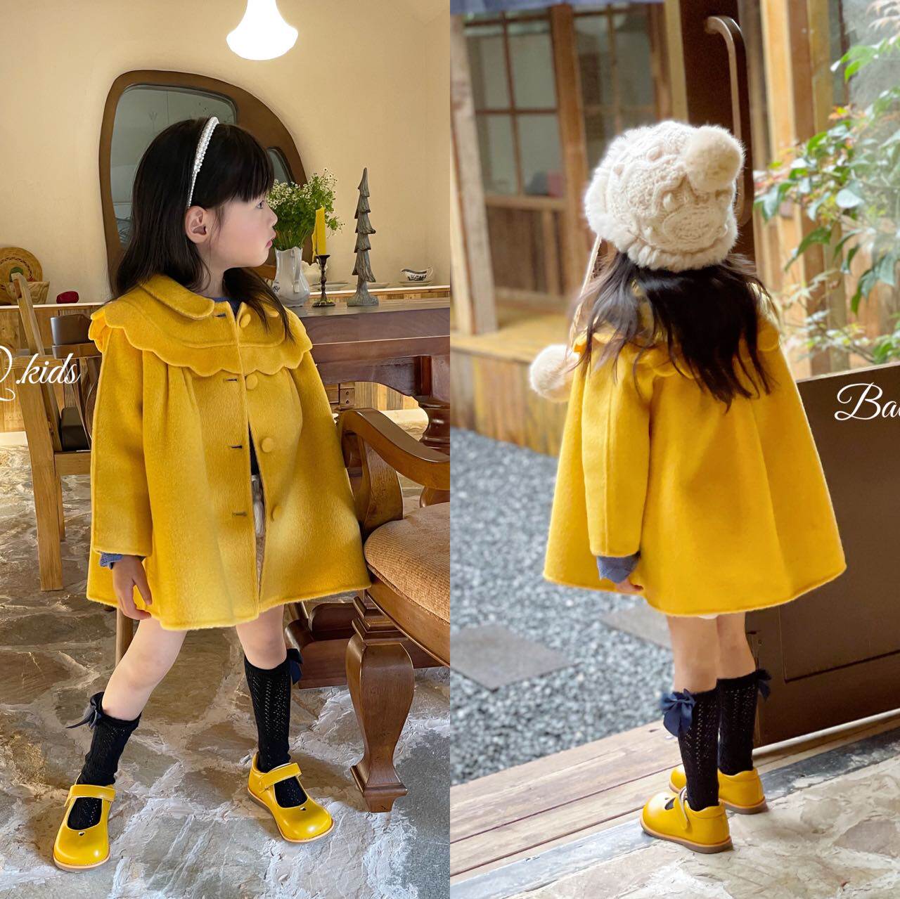 21 new full wool hand-stitched double-sided two-color cute temperament petal girls' coat jacket gift year clothes