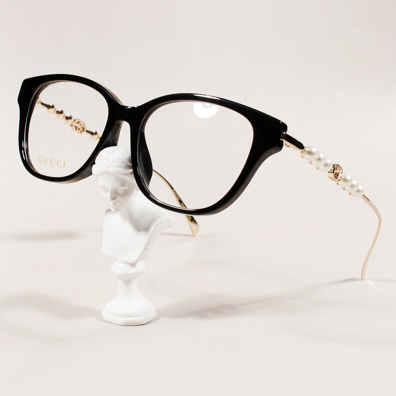 Gucci Gucci Pearl Diamond Large Frame Cat Eye Glasses Frame for Men and Women Retro Acetate Metal Glasses Frame Gg1972Oa