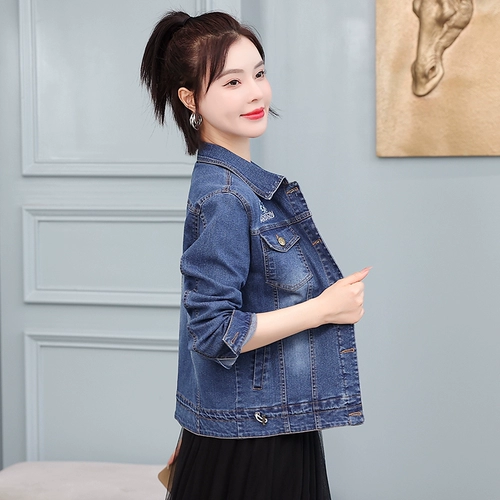 Джинсовая короткая весенняя модная куртка для матери для отдыха, осенняя, подходит для подростков, большой размер