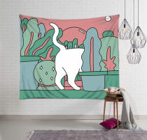 Nordic ins hanging cloth cute cat meow wall background decorative painting cloth tapestry partition cloth art tablecloth