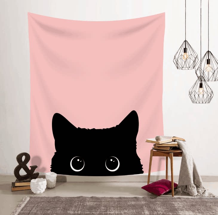 Гобелен 北欧ins风挂布竖版猫咪喵星人墙面背景装饰画布挂毯壁饰隔断桌布