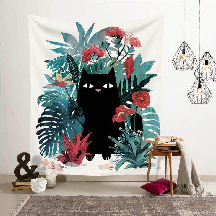 Гобелен 北欧ins风挂布竖版猫咪喵星人墙面背景装饰画布挂毯壁饰隔断桌布