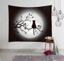 Nordic ins moon shadow black cat moon hanging cloth decorative tapestry wall cover live photo background cloth