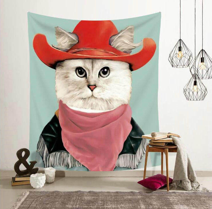 Гобелен 北欧ins风挂布竖版猫咪喵星人墙面背景装饰画布挂毯壁饰隔断桌布