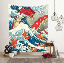Japanese Red Dragon King Koi praying for blessings Japanese Ukiyo-e waves hanging cloth wall background decorative painting cloth Tapestry tablecloth