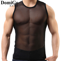 Dumi International Mens Full Transparency Sexy Ultra Thin Mesh Vest Male Summer Tight Ice Silk Quick Drying Sleeveless Vest