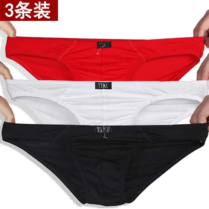3 terraces sexy tight Modale cotton red spring underpants male mid waist triangular pants elastic breathable double layer