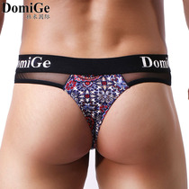 Dumi International Mens sexy panties sweat-absorbing breathable elastic cotton thong U convex transparent printed T pants