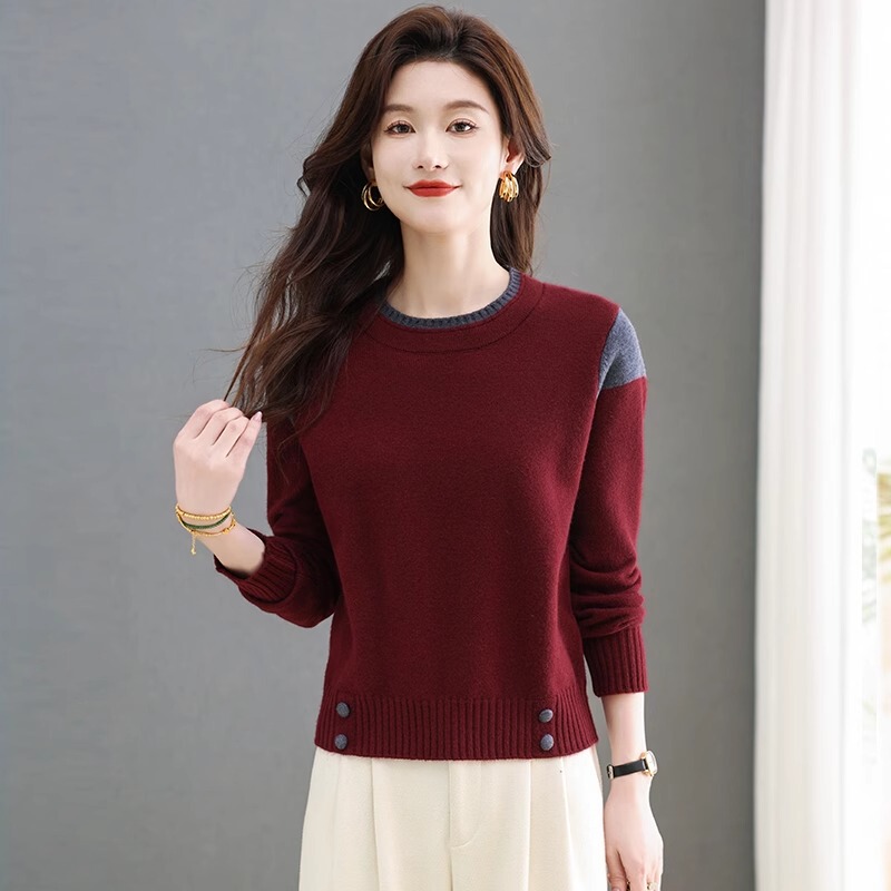 Petite Short High-Waisted Sweater for Women, Base Layer Woolen Shirt, Spring, Autumn, and Winter 2024 New Popular Red Top
