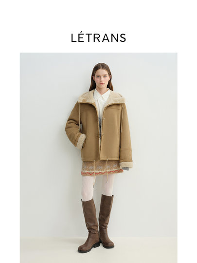 Yuan Yi Letrans Snow Mountain Tour Sheepskin Shearling Hooded Faux Fur One-Piece Straight Short Fur Coat