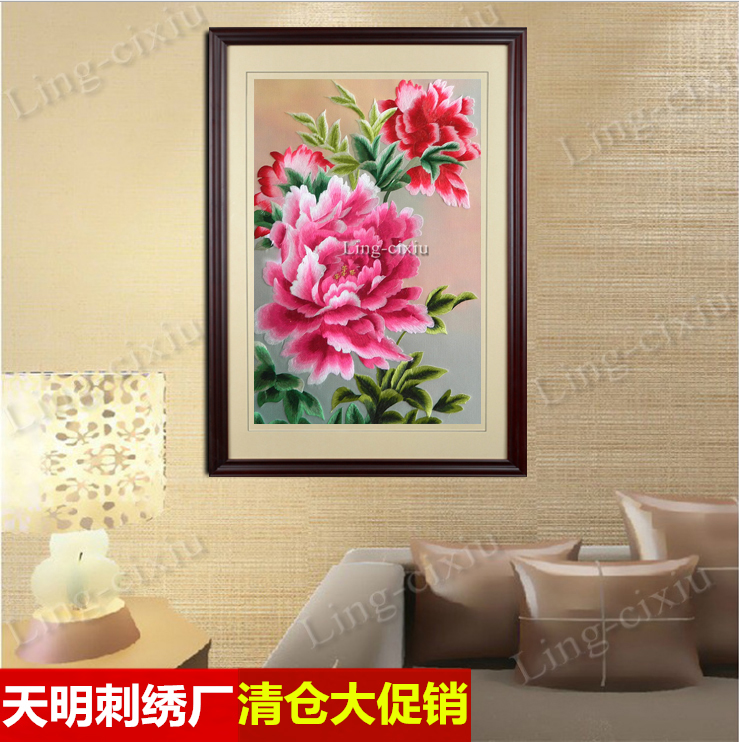 Suzhou embroidery Suzhou embroidery finished hanging painting living room decorative painting wedding gifts silk peony flowers bloom rich flowers