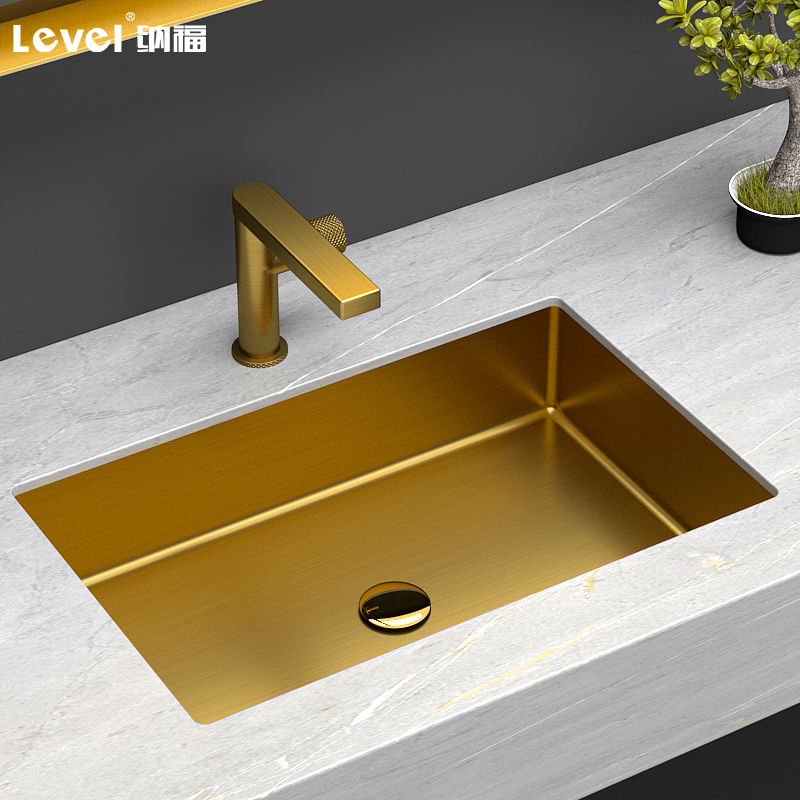 Custom stainless steel rectangular under-stage basin recessed golden washbasin Bar dressing room Public toilet Black Wash Basin