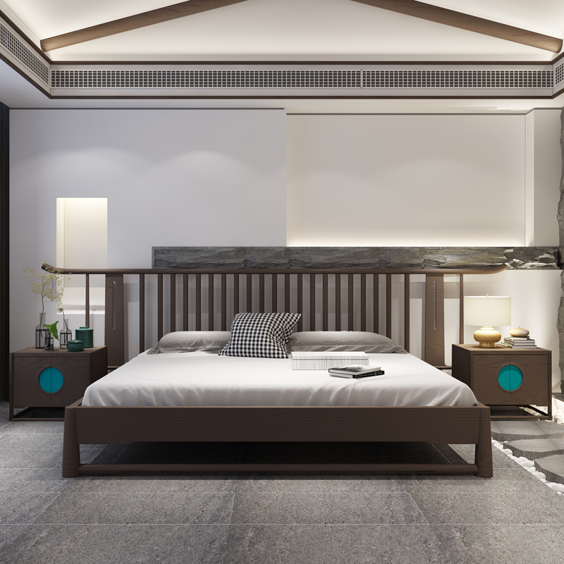 New Chinese style ebony wood solid wood bed modern minimalist 1 8 meters double bed master bedroom 1 5 wooden bed light luxury high box wedding bed