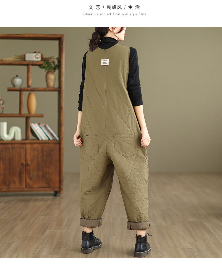 Боди/брюки 菱格压棉连体裤女2023年新款秋冬季高级感大码胖mm保暖哈伦裤棉裤 Other