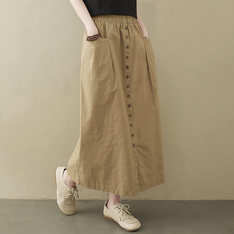 Cotton and Linen High-Waisted Midi Skirt for Women, 2026 New Summer Vintage Plus Size Slimming Hip-Hugging A-Line Skirt