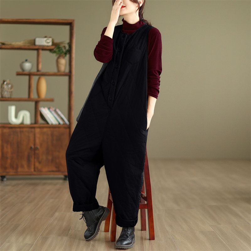 Боди/брюки 菱格压棉连体裤女2023年新款秋冬季高级感大码胖mm保暖哈伦裤棉裤 Other