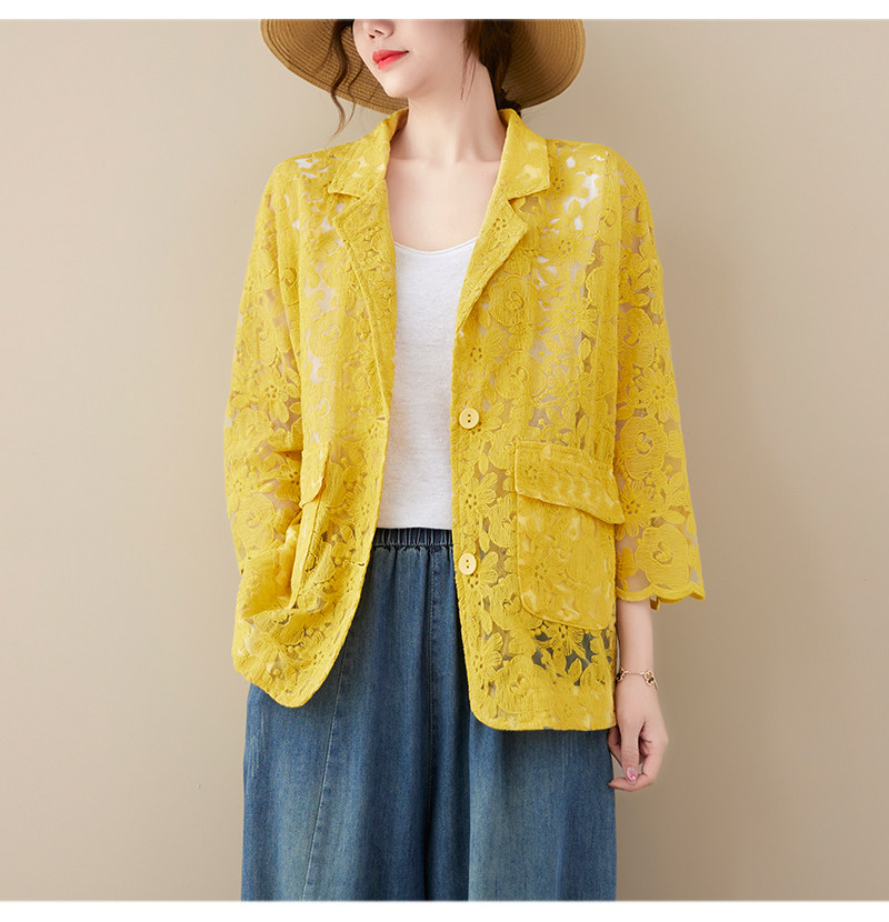 Кружевной однотонный кардиган, пиджак классического кроя, большой размер, с вышивкой, подходит для полных девушек OTHER / Other 