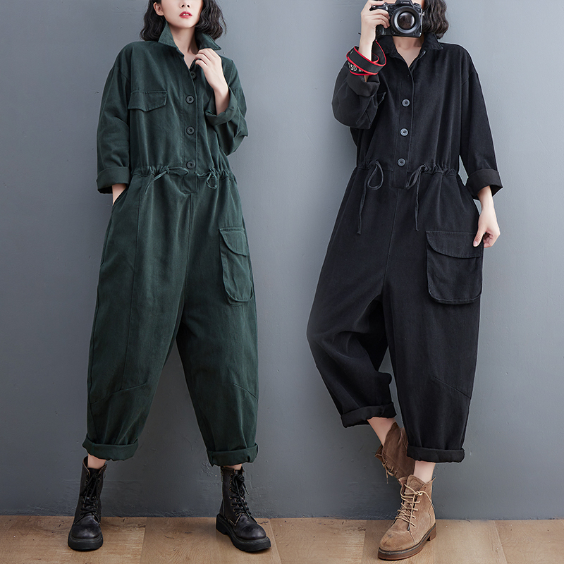 European Style Jumpsuit for Women, Vintage Artistic Versatile Plus-Size Loose One-Piece Pants, New Autumn Casual Pants