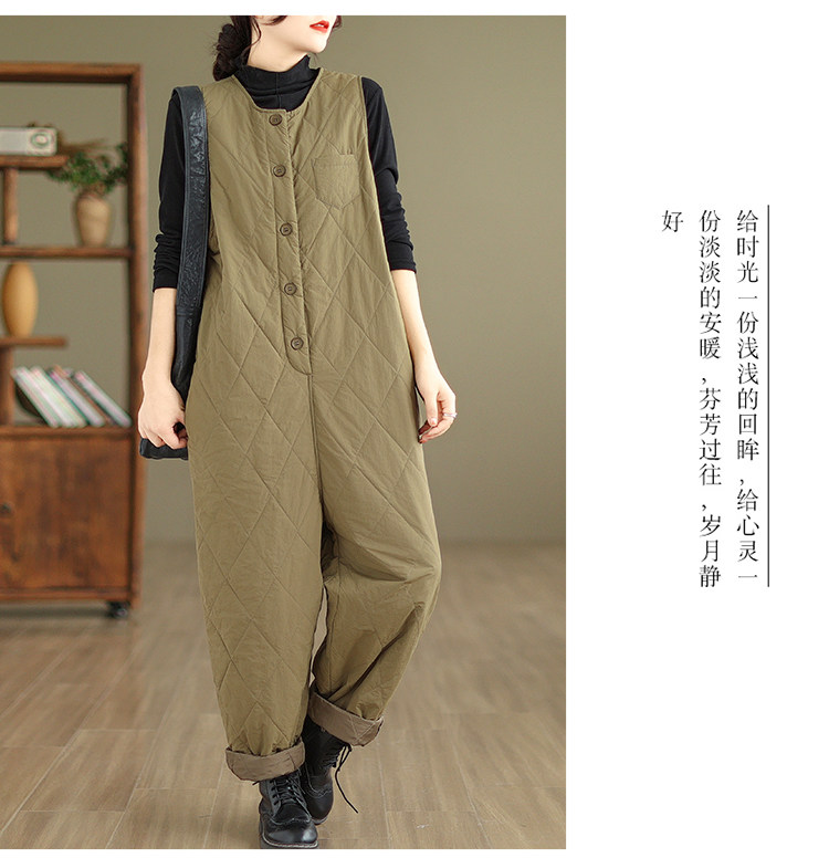 Боди/брюки 菱格压棉连体裤女2023年新款秋冬季高级感大码胖mm保暖哈伦裤棉裤 Other