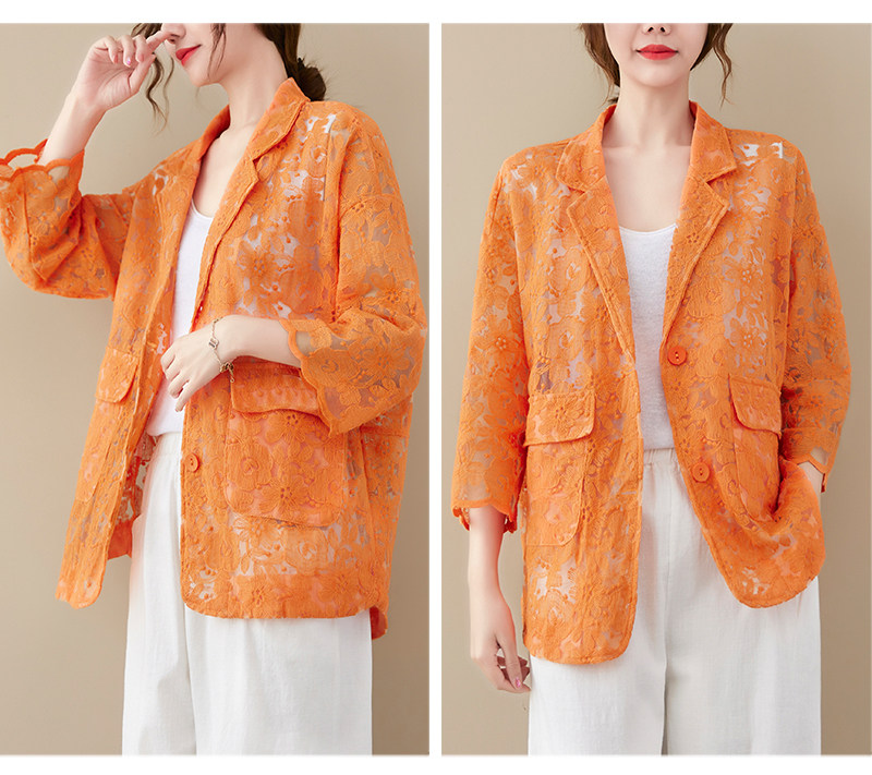 Кружевной однотонный кардиган, пиджак классического кроя, большой размер, с вышивкой, подходит для полных девушек OTHER / Other 