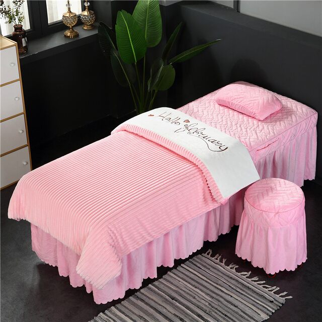 All-season gold velvet crystal velvet beauty bed four-piece set high-end coral velvet beauty salon warm massage bed cover