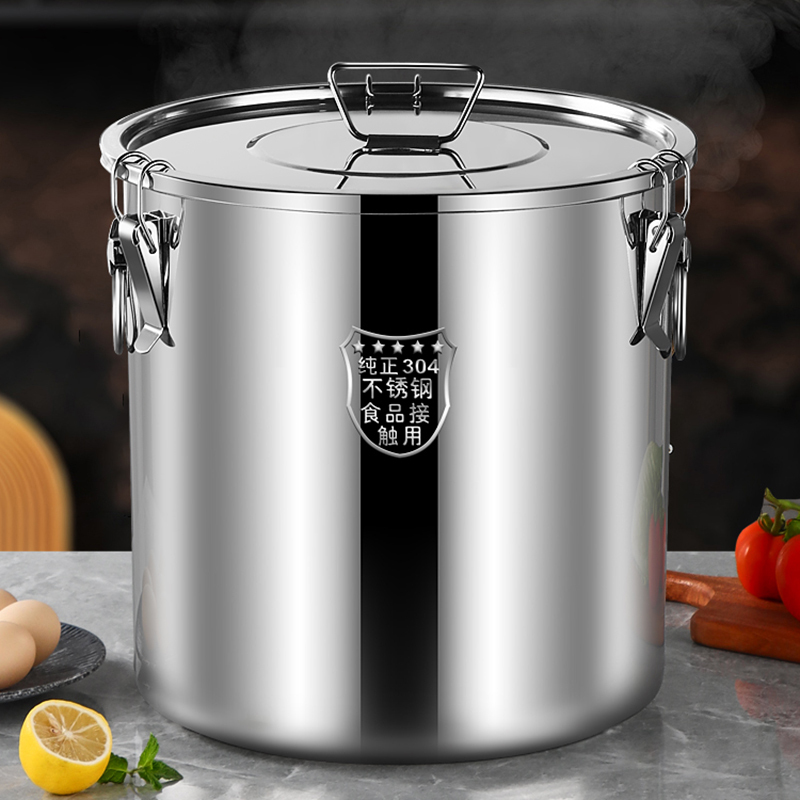 304 Stainless Steel Wine Barrel Moisture-Proof Sealed Barrel Carrying Bucket Water Bucket Oil Storage Barrel Thickened Household Rice Bucket Tea Storage Canister