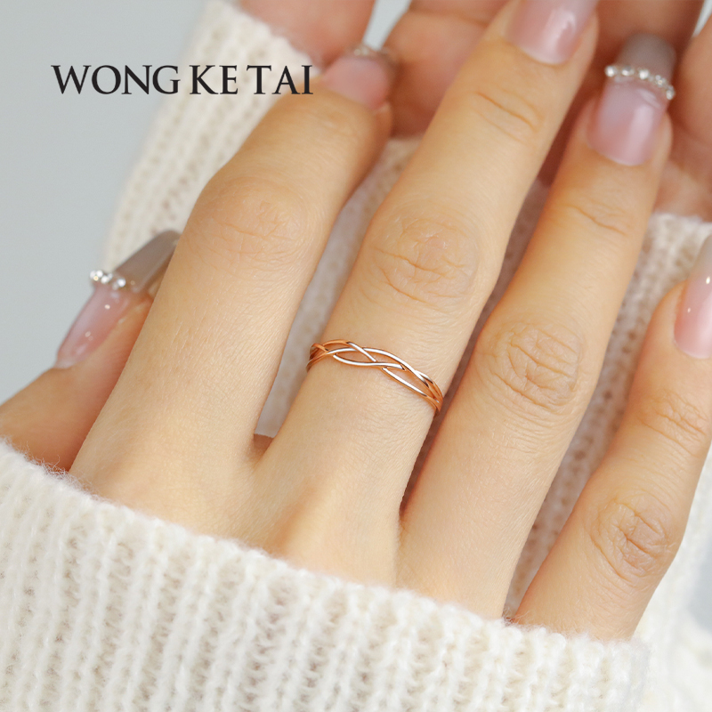 18K Rose Gold Plain Band Ring for Women, Cross Design Ring, Closed Ring, Niche Design, Colored Gold Geometric Ring, Genuine Product