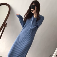 2018 mùa thu mới chic Hàn Quốc phiên bản của tự trồng knit đáy váy trong phần dài dài tay áo len váy của phụ nữ quần áo váy cưới