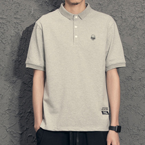 Hong Kong Chao brand Hong Kong style simple men polo shirt slim embroidery lapel summer T-shirt Japanese solid color short sleeve men