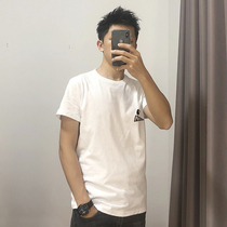 Hong Kong Chauded pure cotton short sleeve male port Wind minimalist print T-shirt 100 hitch Fashion Easy Letter Lovers Half Sleeve