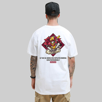 Hong Kong Tide Cards Street Short Sleeve Men China Style Letters Printed Pure Cotton T-shirt 100 Hitch Loose Round and Empty Half Sleeves