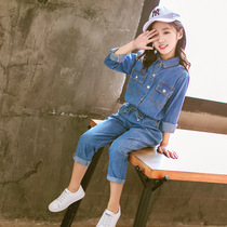 Girl Suit 2022 New Spring Dress Foreign Air Korean Version Fashion Children Dress Trendy Denim 90% Pants Two Sets Tide