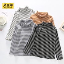 Boys and girls bottoming shirt Autumn Korean long-sleeved t-shirt Middle and large childrens spring top Childrens childrens high neck striped T-shirt