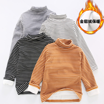 Boys and girls bottoming shirt plus velvet thickened turtleneck sweater autumn and winter striped long-sleeved baby children warm top