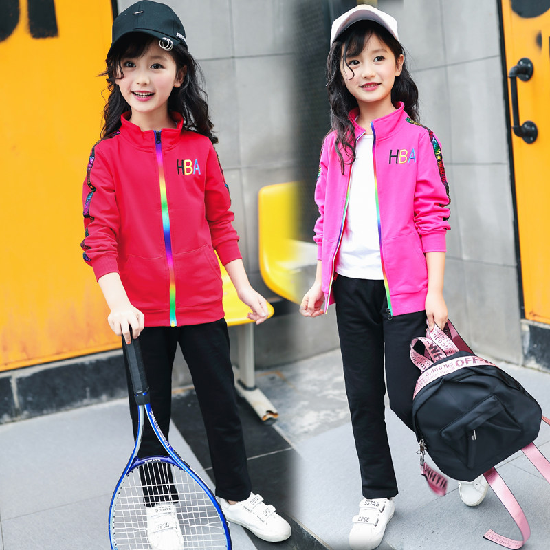 Children's clothing girls' autumn suits autumn sports children's zipper 2022 new girl's middle and big children's sweater two-piece set