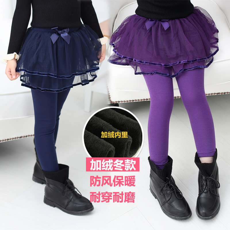 Girl inside lap pants gush outside wearing baby thickened warm long pants children autumn winter style casual leave two dress pants