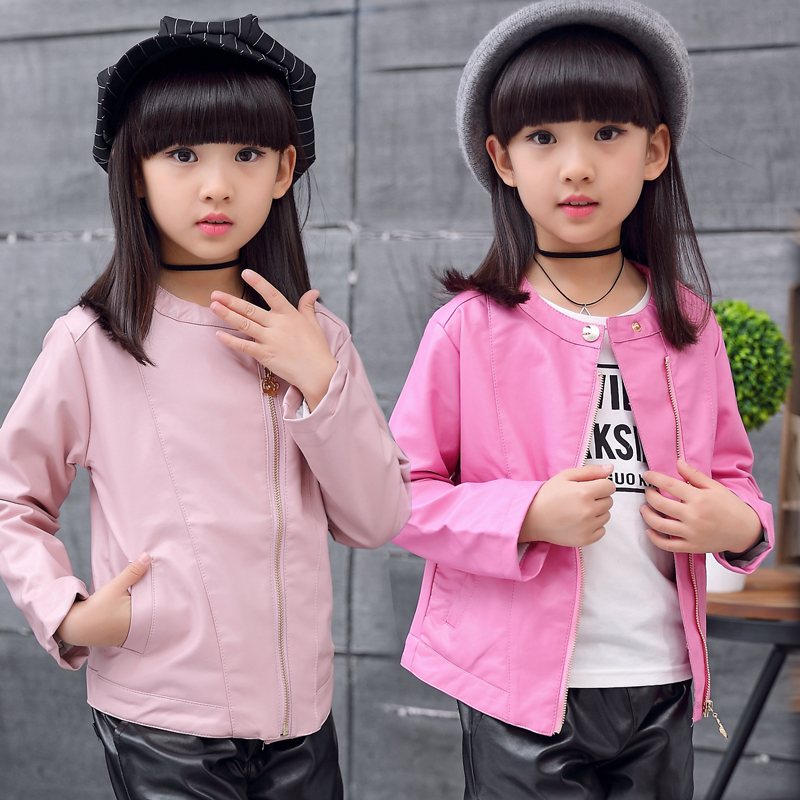 Children's Clothing 2021 Spring Dress New Girl Clips Jersey Child Pu Leather Clothes CUHK Child Spring Han Edition Girl Coats Tide