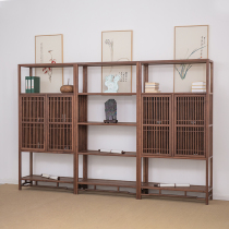 New Chinese bookshelf solid wood bookcase combination old elm storage tea rack Boku frame black walnut tea room furniture