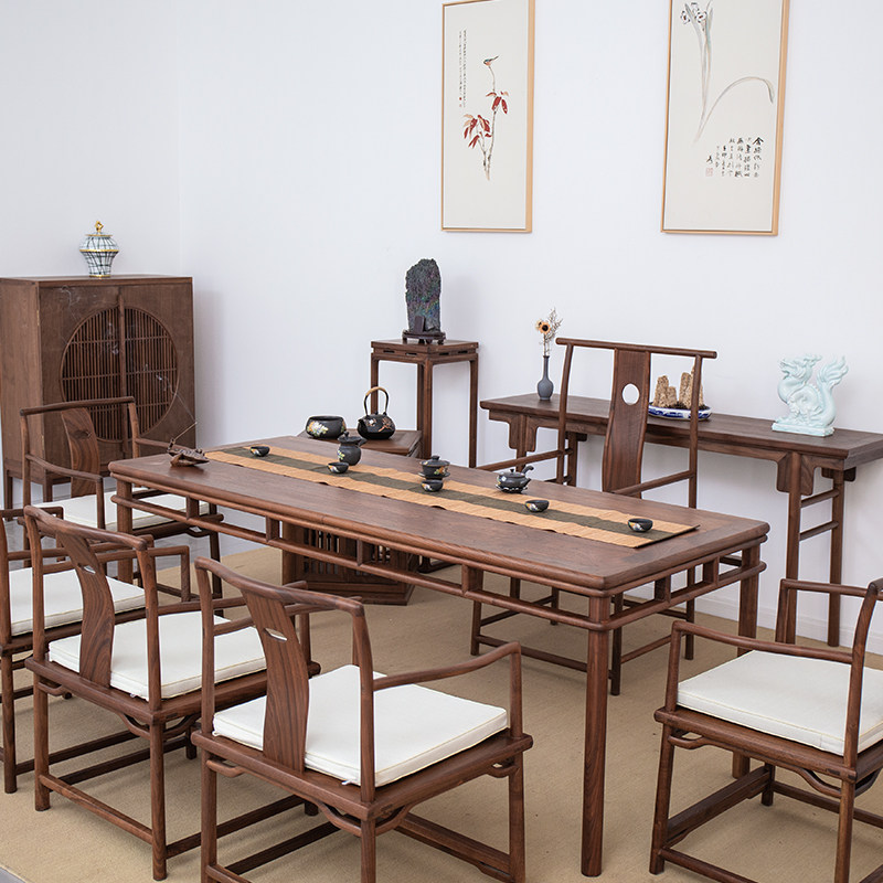 New Chinese black walnuts tea table and chairs combined log solid wood furniture old elm yagi zen tea room tea table tea table table