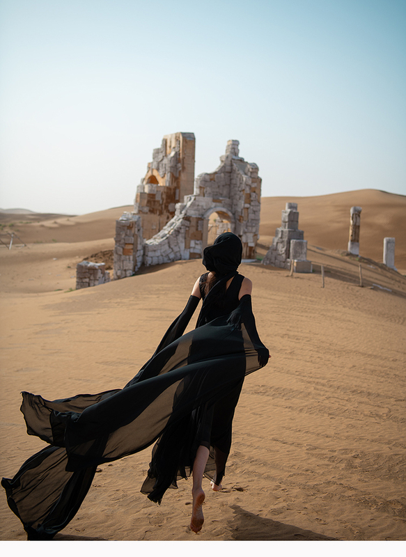 Ideal Autumn Clothing for Women in Their Thirties, New Niche Ethnic Style, Dark Style, Black Oversized Skirt Dress with Ribbon Skirt