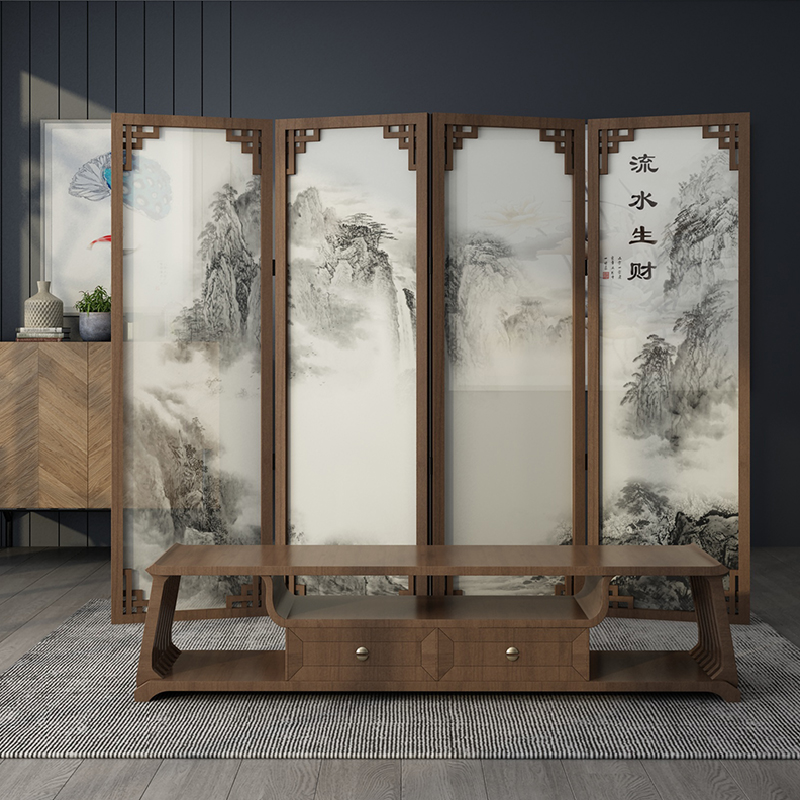 Custom screen partition New Chinese landscape calligraphy and painting folding screen folding mobile office Living room Hotel solid wood decoration