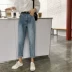 Quần jean cạp cao đa năng nữ xuân hè 2018 phiên bản Hàn Quốc mới của quần lửng ống rộng quần lửng đồ công sở nữ Quần jean