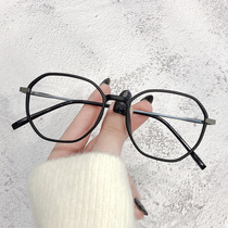 Pure titanium TR polygon myopia glasses female Korean version of tide Net red glasses frame men can be equipped with degree Black frame glasses