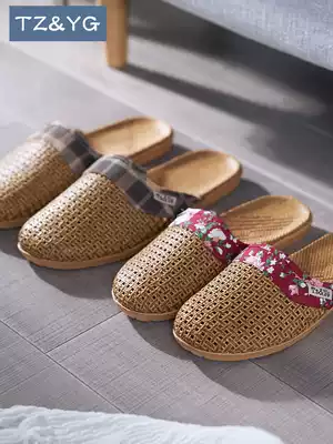 Cool slippers women's bag toe bamboo bottom household comfortable straw slippers men's outdoor summer home linen baotou one