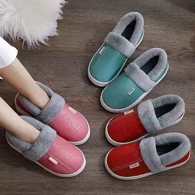 Bag heel cotton slippers shoelace heel with rear root leather waterproof outer wear women's and men's winter non-slip leather cute cartoon