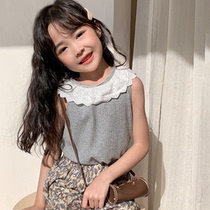 Sweet princess style girls Korean style vest 2024 new baby girl summer sleeveless t-shirt foreign style thin top