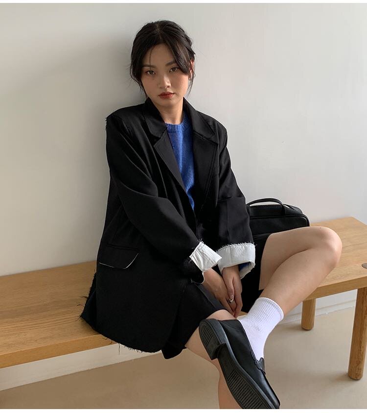 Clearance original 259 yuan TM raw edge suit breasted button niche all-match loose long-sleeved jacket